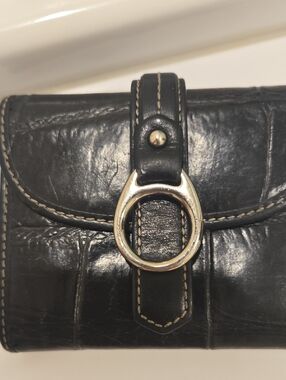 Dooney & Bourke Black Leather Wallet with Silver Ring Hardware